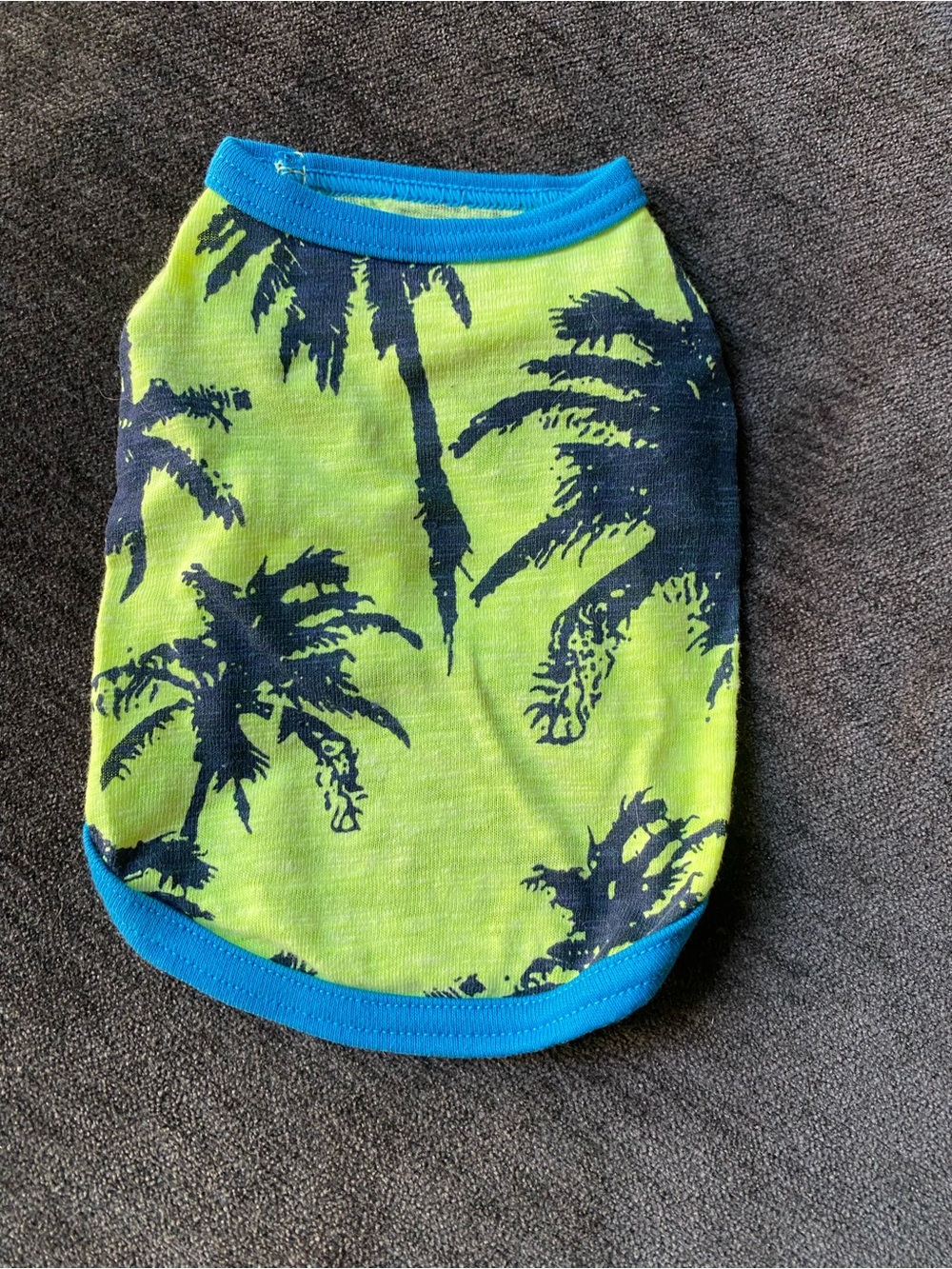Neon Lime Palm Print Pet Tank with Blue Trim